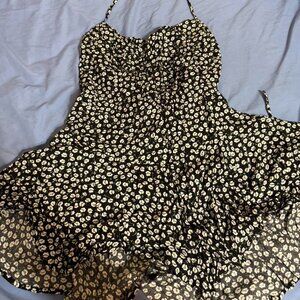 Black and white floral mini dress